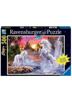 Puzzle 500 Świecące - Jednorożce nad rzeką
