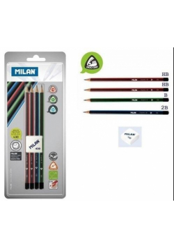 Ołówki trójkątne 4szt+gumka 430 blister MILAN