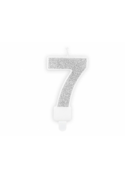Świeczka urodzinowa 7 srebrna 7cm