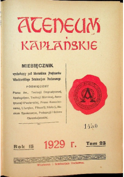 Ateneum Kapłańskie Rok 15 Tom 23  1928 r.