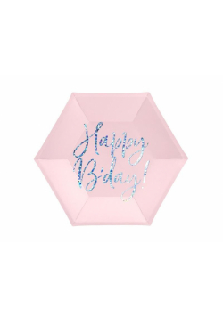 Talerzyki Happy B'day! jasny pudrowy róż 20cm 6szt