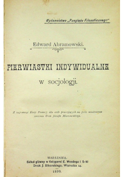 Pierwiastki indywidualne w socjologji 1899 r.