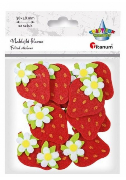 Naklejki filcowe 3D truskawki 38x48mm 12szt