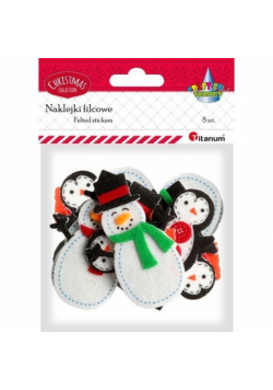 Naklejki filcowe 3D pingwiny, bałwanki mix 8szt