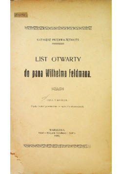 List otwarty do pana Wilhelma Feldmana  1909 r.