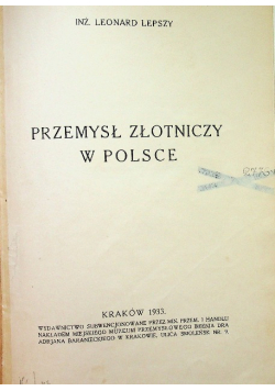 Przemysł złotniczy w Polsce 1933 r.