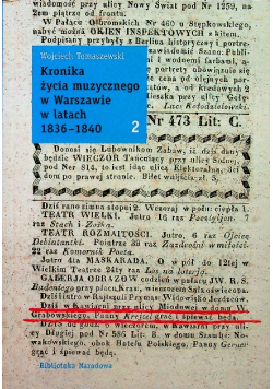 Kronika życia muzycznego w warszawie w latach 1836  - 1840 Tom 2