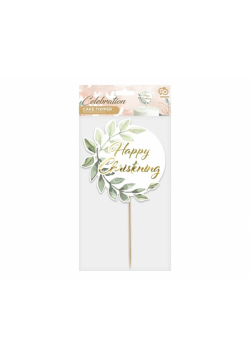 Dekoracja na tort Happy Christening listki 14cm