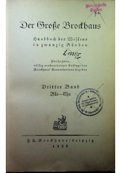 Der Grosse Brockhaus Tom III Ble - Che 1929 r.