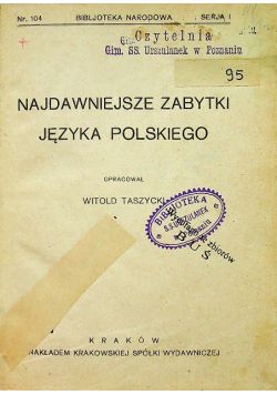 Najdawniejsze zabytki języka polskiego 1927 r.