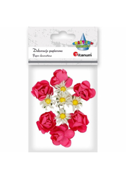 Papierowe róże i rumianki na druciku 25mm 11szt