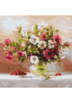 Malowanie po numerach - Malwy i wiśnie 40x40cm