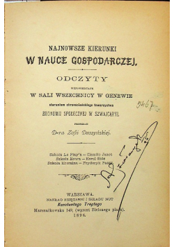 Najnowsze kierunki w nauce gospodarczej odczyty 1896 r.