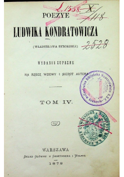 Poezye Ludwika Kondratowicza Tom IV 1872 r.