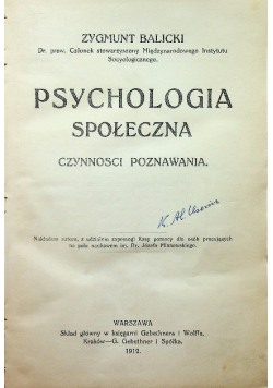 Psychologia społeczna czynnosci poznawania 1912 r.