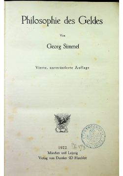 Philosophie des Geldes 1922 r.