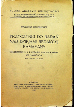 Przyczynki do badań nad Dziejami Redakcyj Ramayany 1938 r.