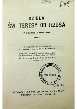 Dziela św Teresy od Jezusa Tom I 1939 r