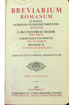 Breviarium romanum  Pars Autumnalis 1926 r.