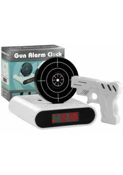 Pistolet laserowy z tarczą budzik biały
