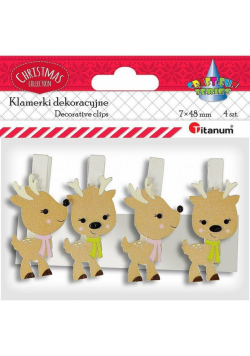 Klamerki drewniane z dekorem renifer 4szt