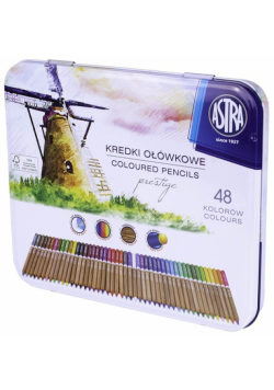 Kredki ołówkowe z drewna cedrowego w metalowym pudełku Astra Prestige 48 kolorów