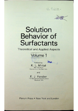 Solution Behavior of Surfactants