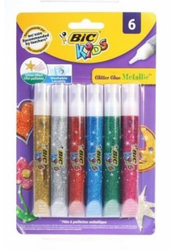 Klej brokatowy Glitter mix kolorów 6 kolorów BIC