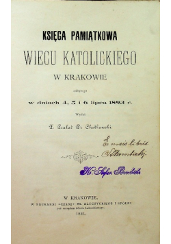 Księga Pamiątkowa Wiecu Katolickiego w Krakowie 1893 r.