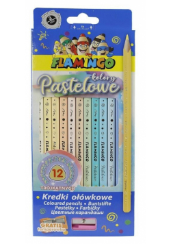 Kredki ołówkowe trójkątne pastel 12 kol + temper.