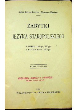 Zabytki języka staropolskiego 1925 r.