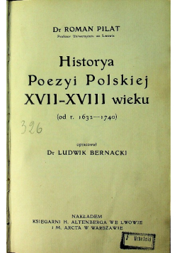 Historya Poezyi polskiej XVI - XVIII wieku to III około 1908 r.