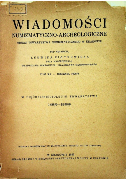 Wiadomości numizmatyczno-archeologiczne tom XX 1939 r.