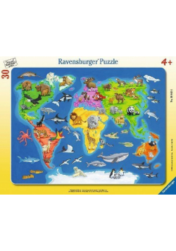 Puzzle 30 Mapa Świata zwierząt