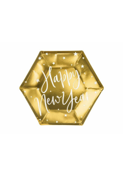 Talerzyki Happy New Year złote 20cm 6szt