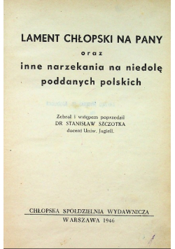 Lament chłopski na Pany 1946 r.