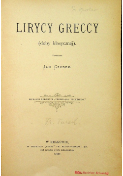 Lirycy Greccy doby klasycznej 1882 r.