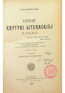 Dzieje Krytyki literackiej w Polsce 1902 r.