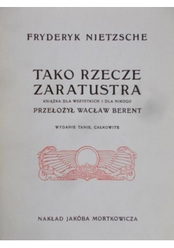 Tako rzecze Zaratustra reprint z 1907 r