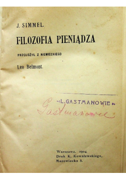 Filozofia pieniądza  1904 r.