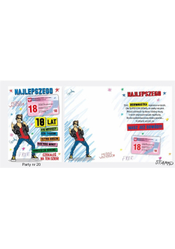 Karnet Party naklejany B6+koperta Urodziny 18 wz20