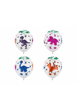 Balony Dinozaury pastelowe białe MIX 30cm 50szt