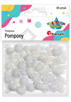 Pompony akrylowe i brokatowe mix białe 85szt.