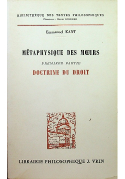 Metaphysique Des Moeurs Doctrine Du Droit