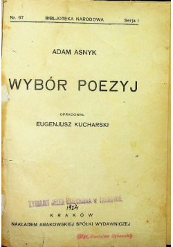 Asnyk Wybór poezji 1924  r.