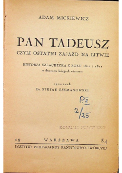 Pan Tadeusz 1934 r.