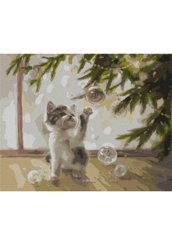 Malowanie po numerach - Kociak i bombki 40x50cm