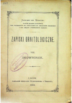 Zapiski ornitologiczne Tom VIII Skowronek 1882 r.