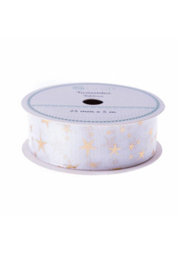 Tasiemka White Christmas 25mmx5m Gwiazdki