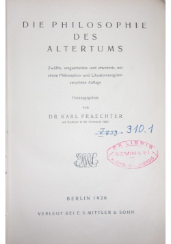 Die philosophie des Altertus 1926 r.